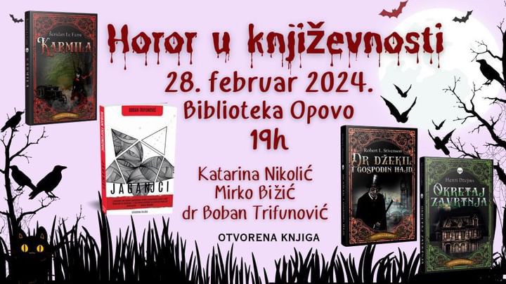 Biblioteka Opovo: Književno veče „Horor u književnosti“ 28. februara