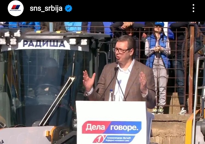 Predsednik SNS-a Aleksandar Vučić na predizbornom skupu u Merošini. Više od 15.000 građana došlo da ga podrži