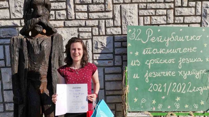 Natalija Živković iz Bele Crkve osvojila drugo mesto na Republičkom takmičenju iz srpskog jezika