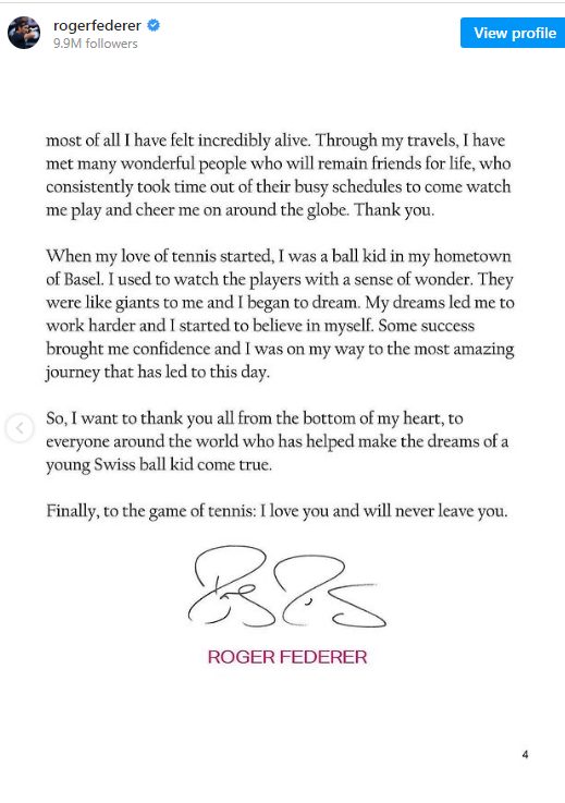 Rodžer Federer završio karijeru